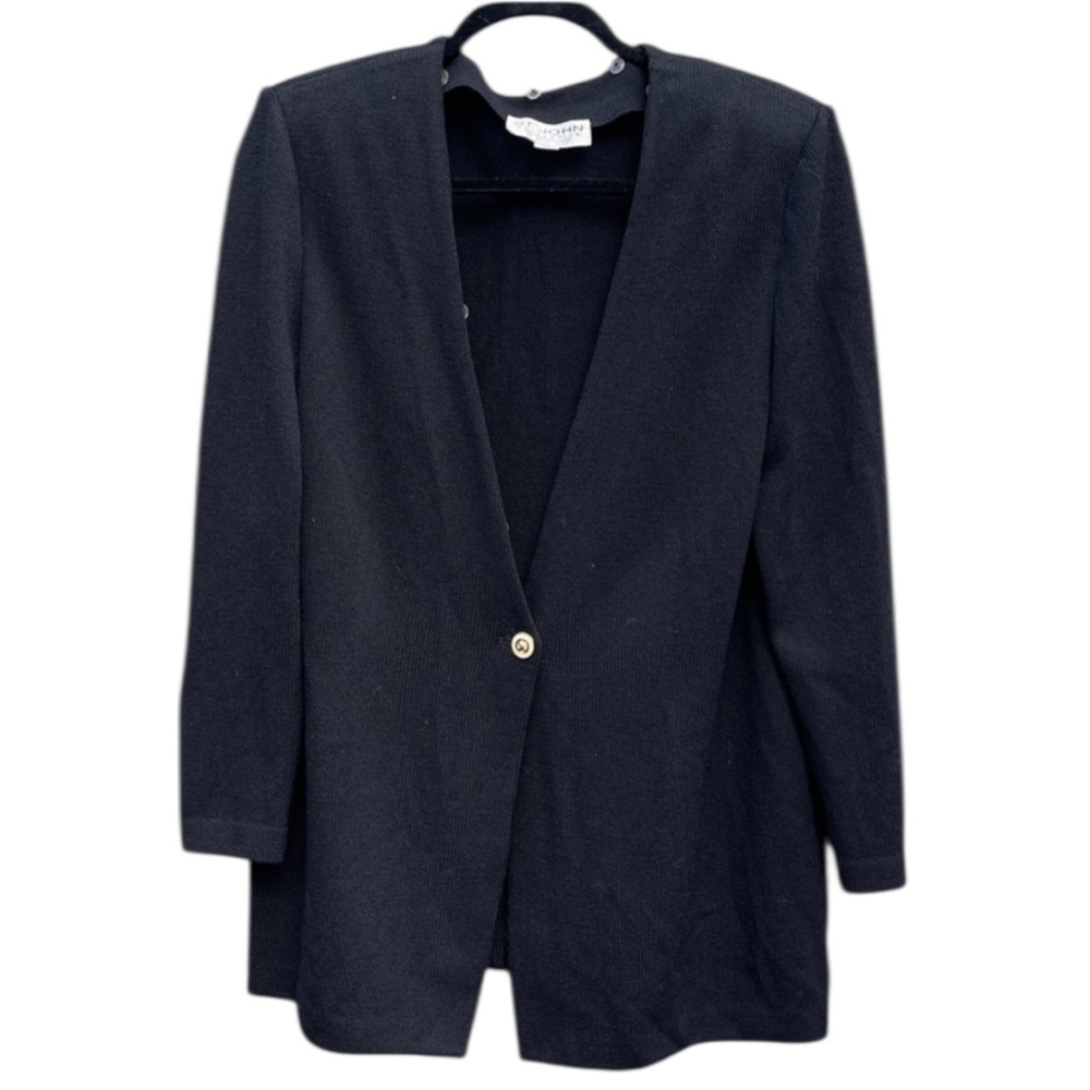 St. John Collection Marie Gray Black Santana Knit Classic Cardigan Sweater
